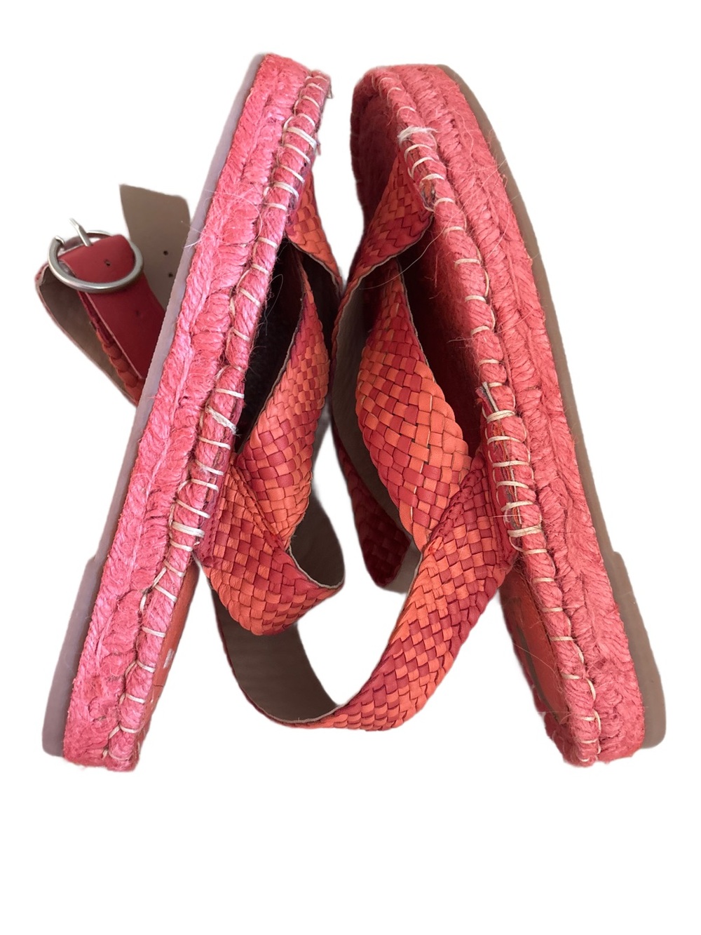 Sam Edelman Dakota Orange Red Braided Leather Wedge Sandals Size 8.5 - Picture 3 of 8